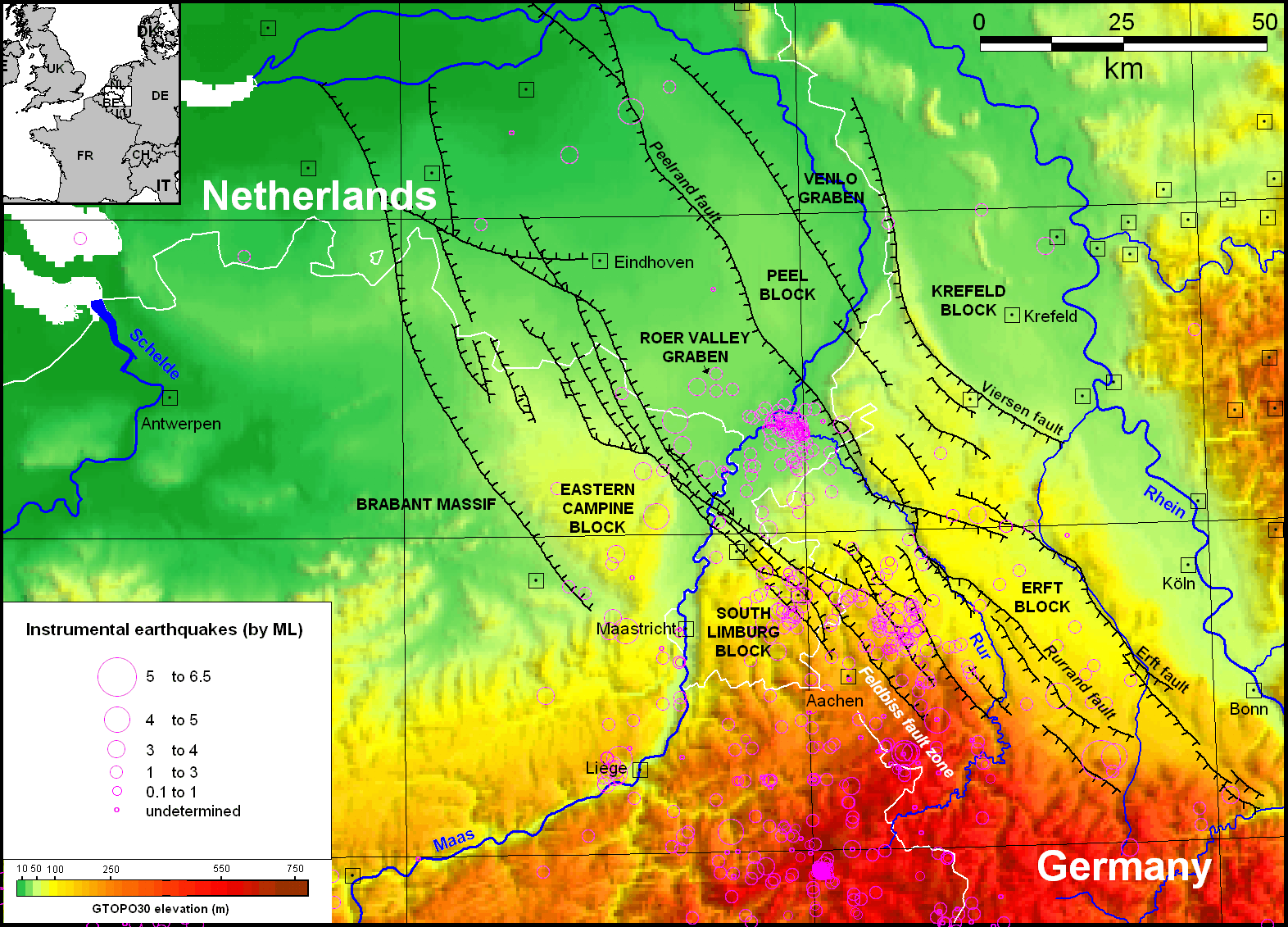 Breuklijnen in de Roerdalslenk